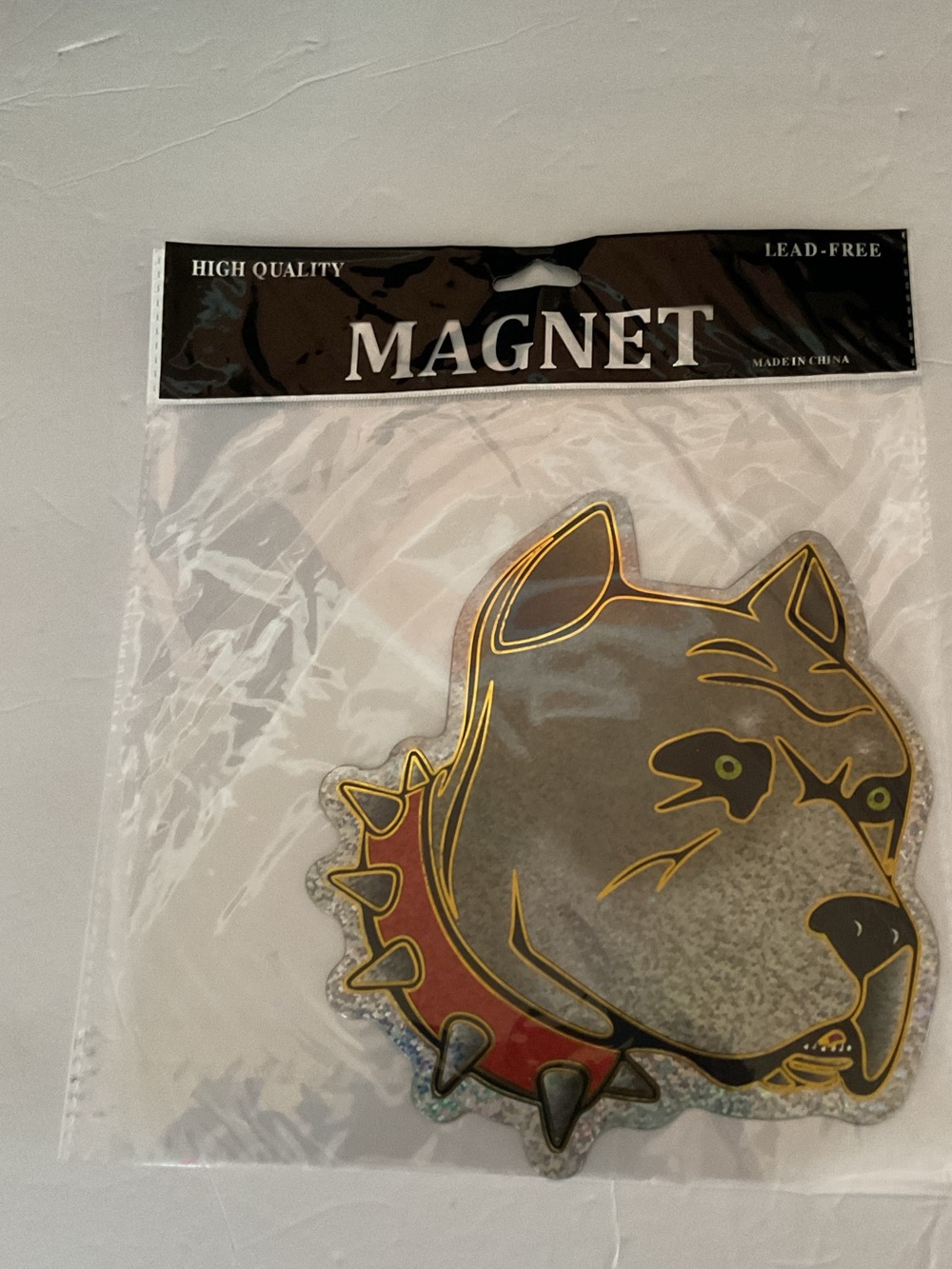 Dog Head Decorative Pet Magnet - Gray with Red Collar.
